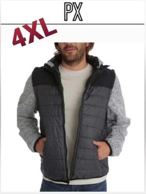 PX Clothing Black Marvin Quilted Puffer Hooded Jacket 4XL NWT